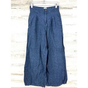 H By Halston Womens 6 Blue 100% Linen Wide Leg Pleated Lightweight Summer Pant